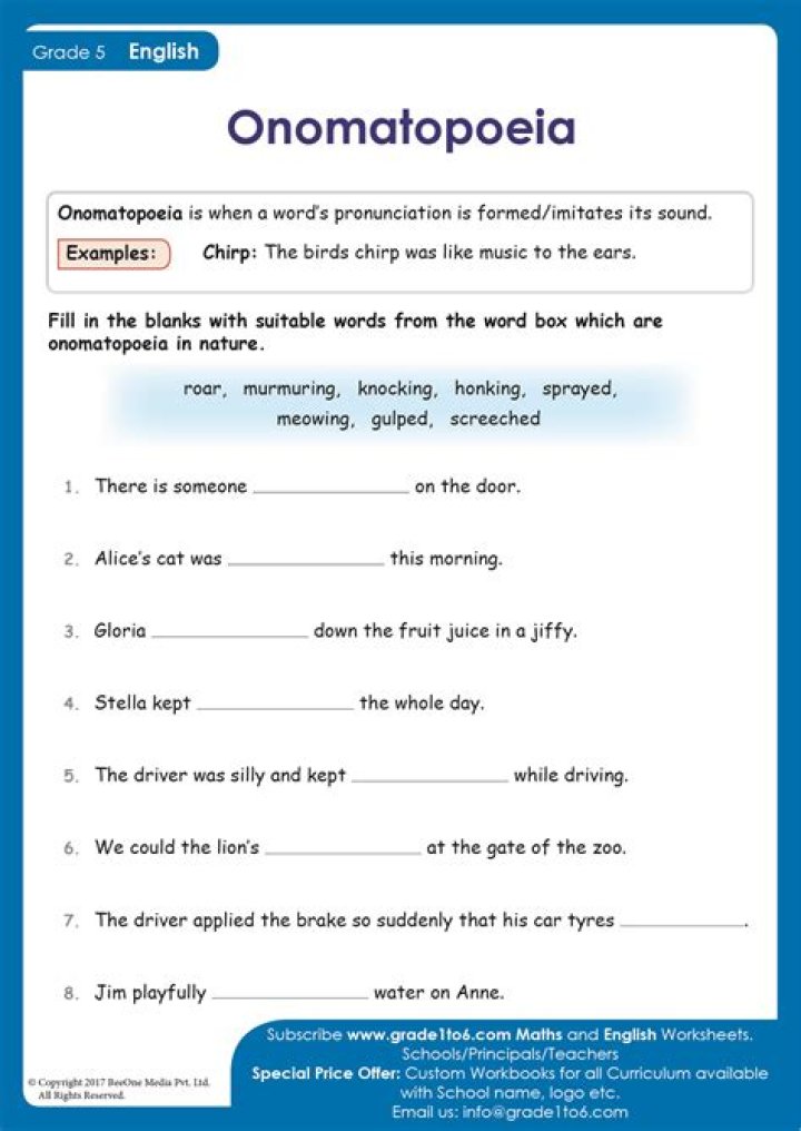 Onomatopoeia Worksheet PDF: Fun Vocabulary Practice for Students