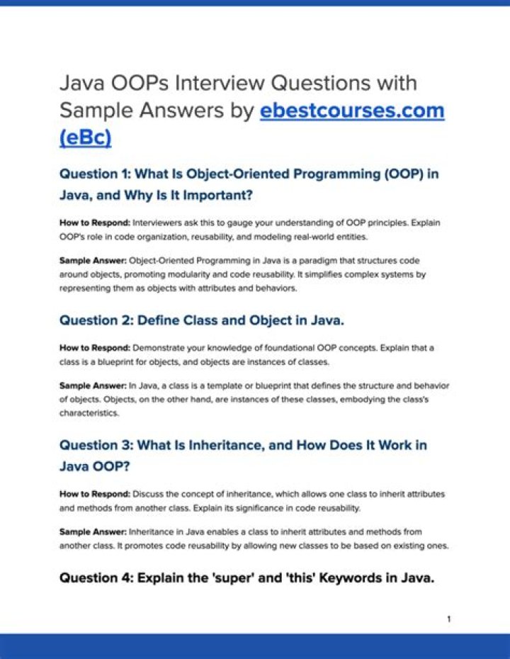 Top OOP Interview Questions in Java PDF for Beginners and Experts