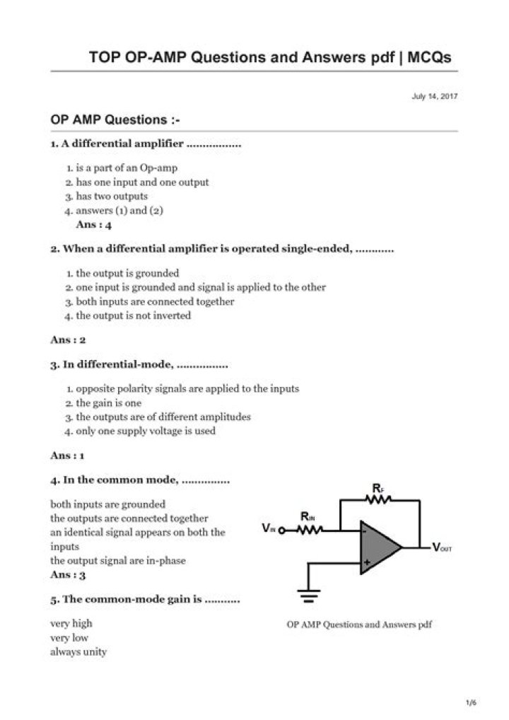 Top Op Amp Questions and Answers PDF for Engineers
