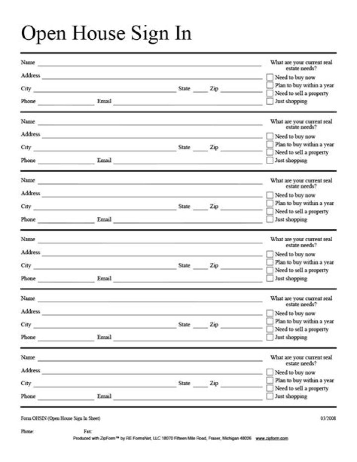 Free Open House Sign-In Sheet PDF – Instant Download