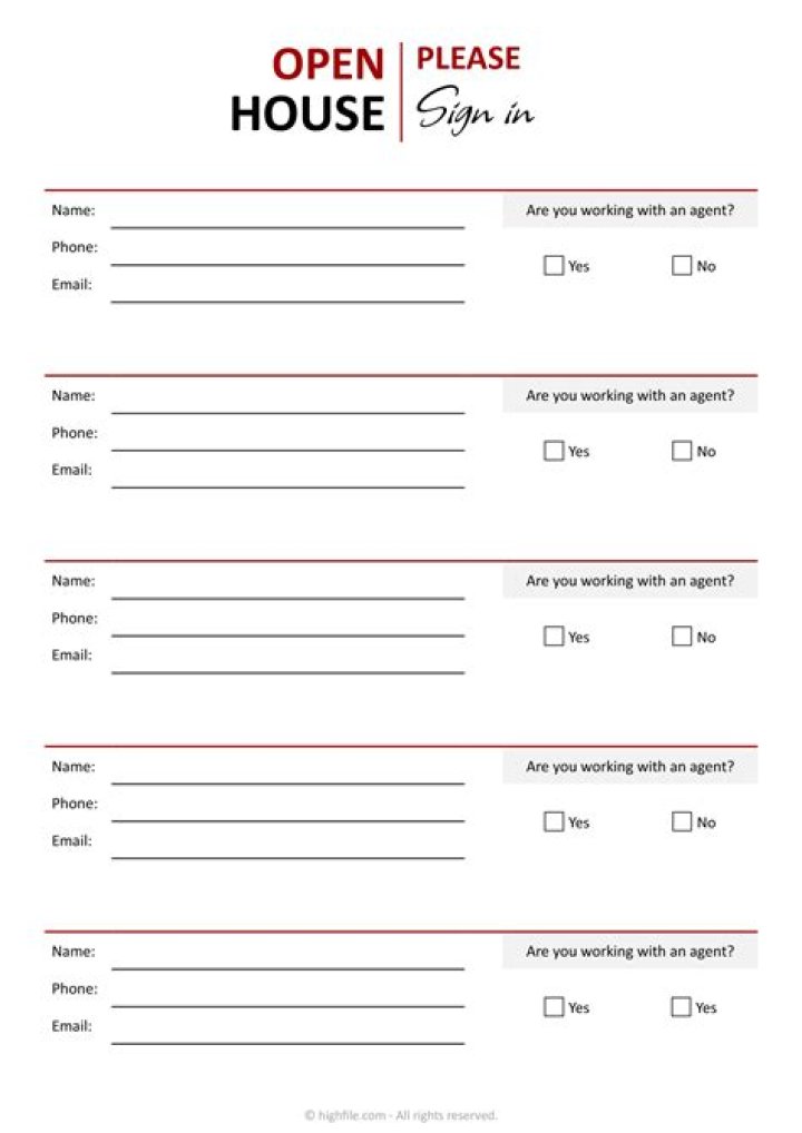 Open House Sign-In Sheet Printable PDF Free – Instant Download