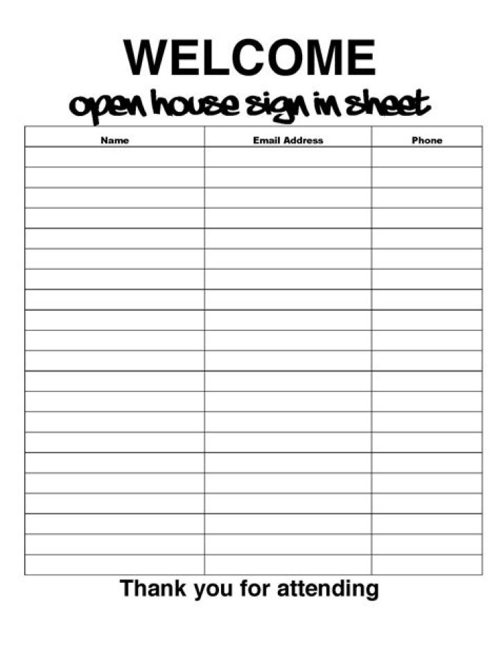 Open House Sign-In Sheet Template PDF – Download Free Format