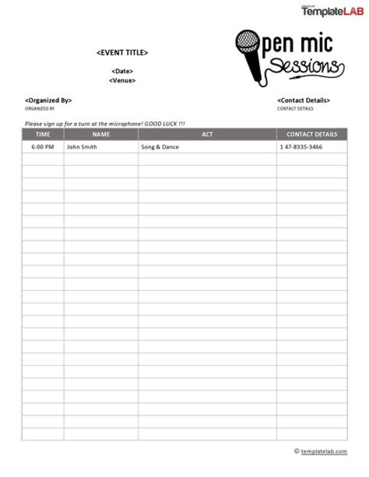 Open Mic Sign-Up Sheet PDF – Download Your Free Sign-Up Form