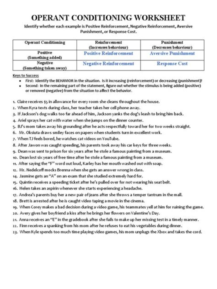 Free Operant Conditioning Worksheet PDF for Classroom & Therapy Use