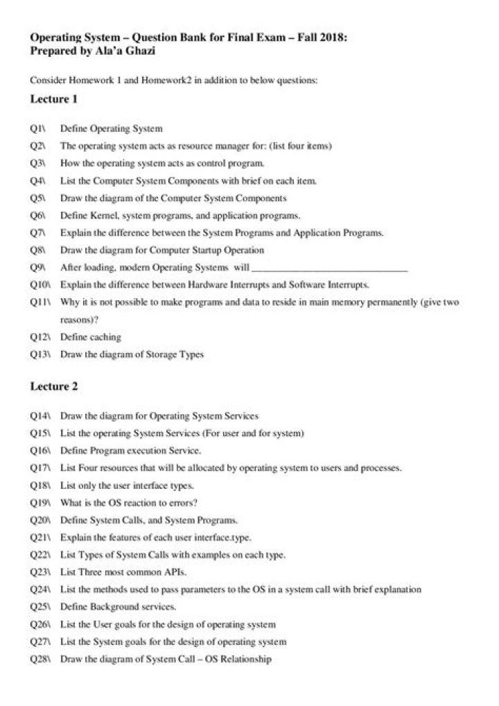 Operating System Final Exam Questions & Answers PDF