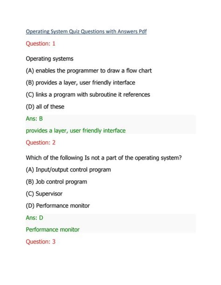 Operating System Quiz Questions with Answers PDF Download