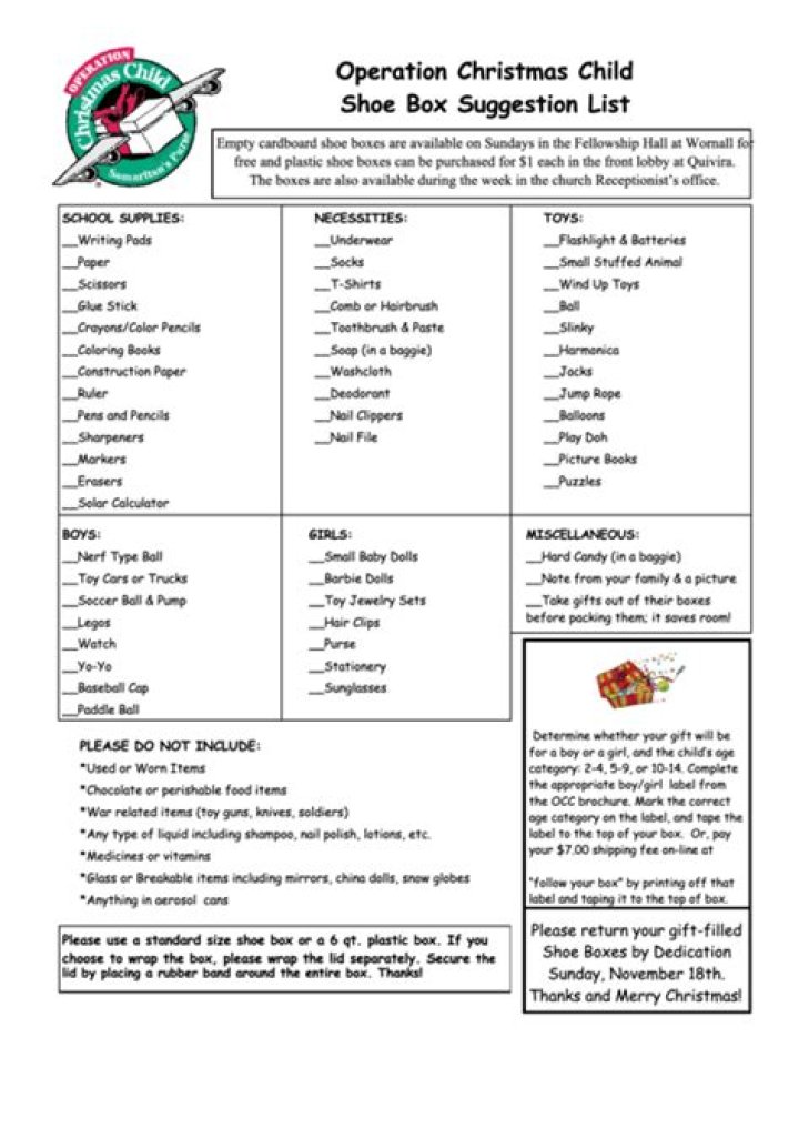 Operation Christmas Child List PDF Download