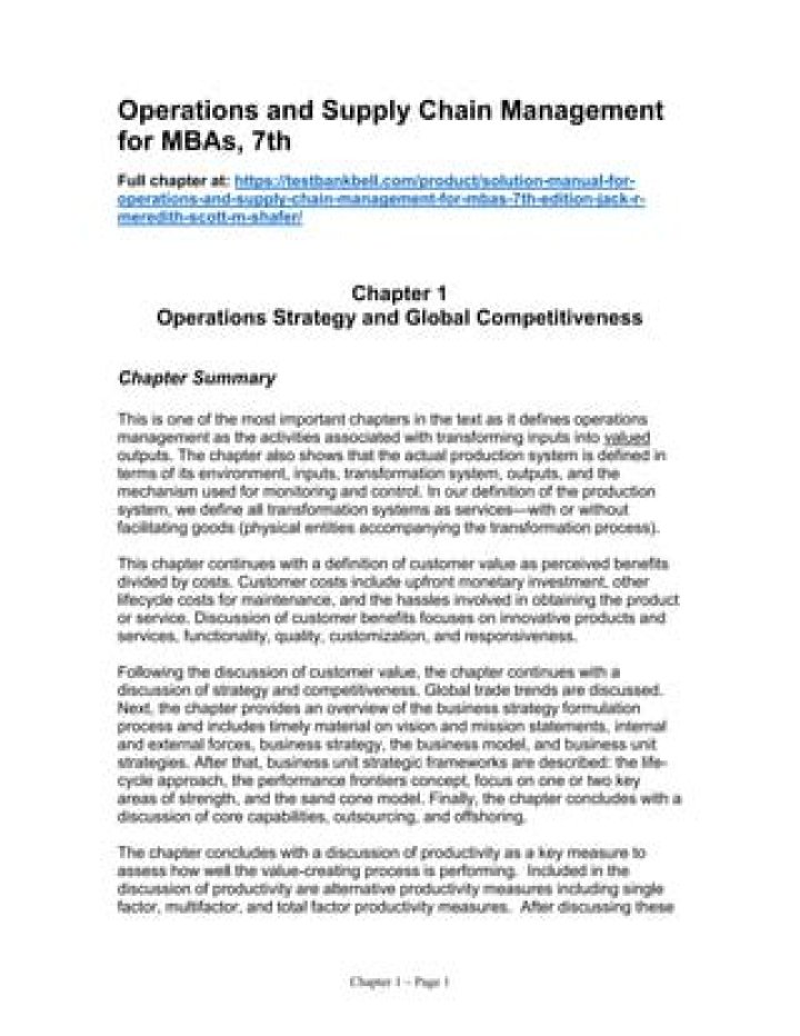 Operations and Supply Chain Management for MBAs 7th Edition PDF Guide