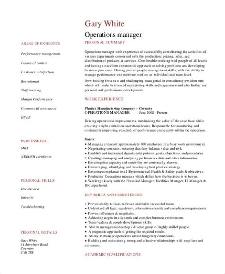 Operations Manager Resume PDF for Hiring Success