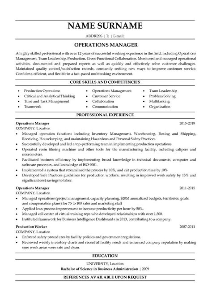 Operations Manager Resume Sample PDF for Hiring Success