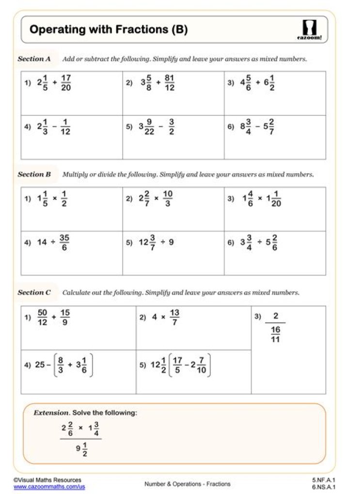 Master Operations with Fractions and Decimals: Download Free PDF Worksheet
