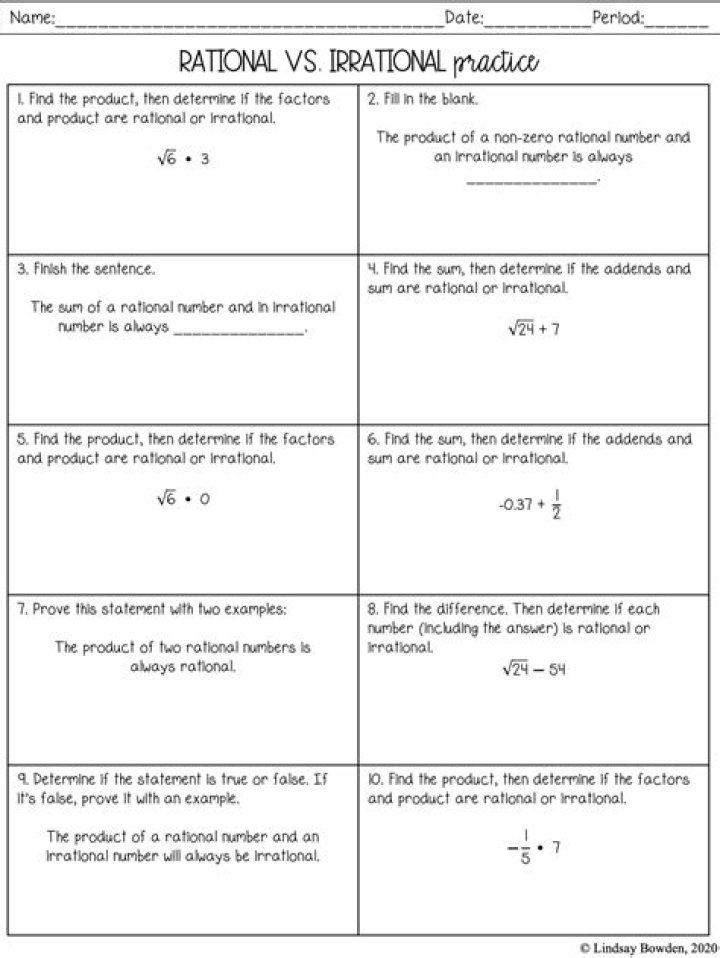 Worksheet: Operations with Rational and Irrational Numbers PDF
