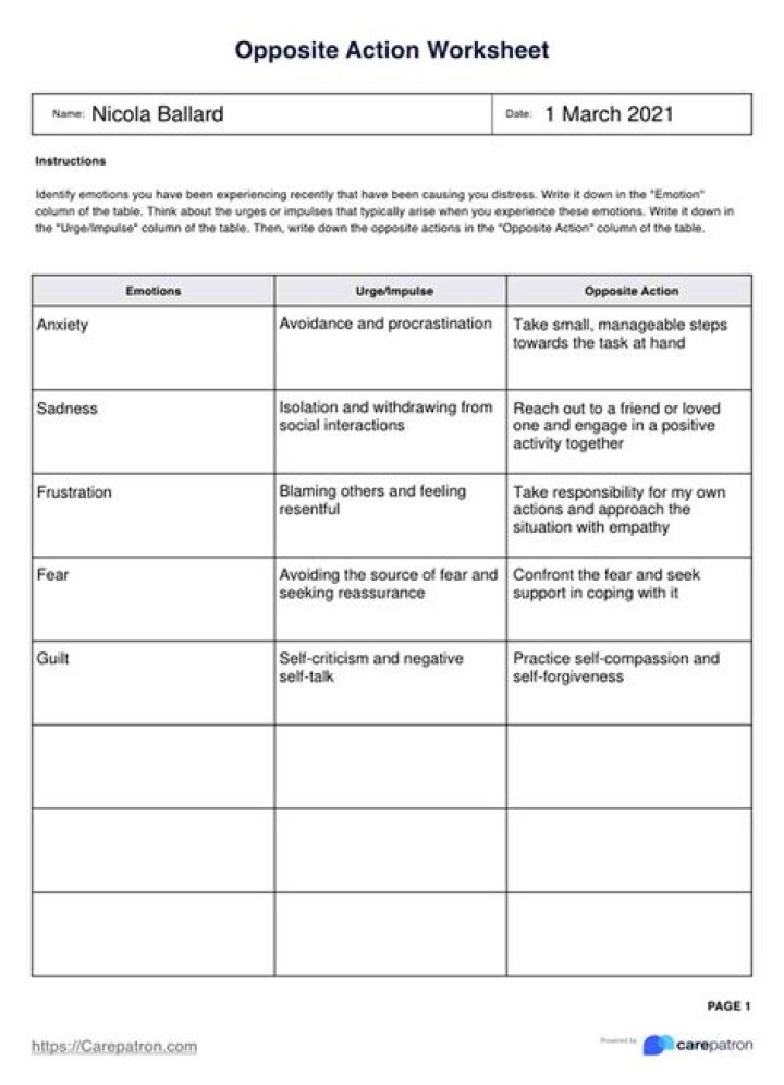 Opposite Action Worksheet PDF: Overcome Behavior With Proven Techniques