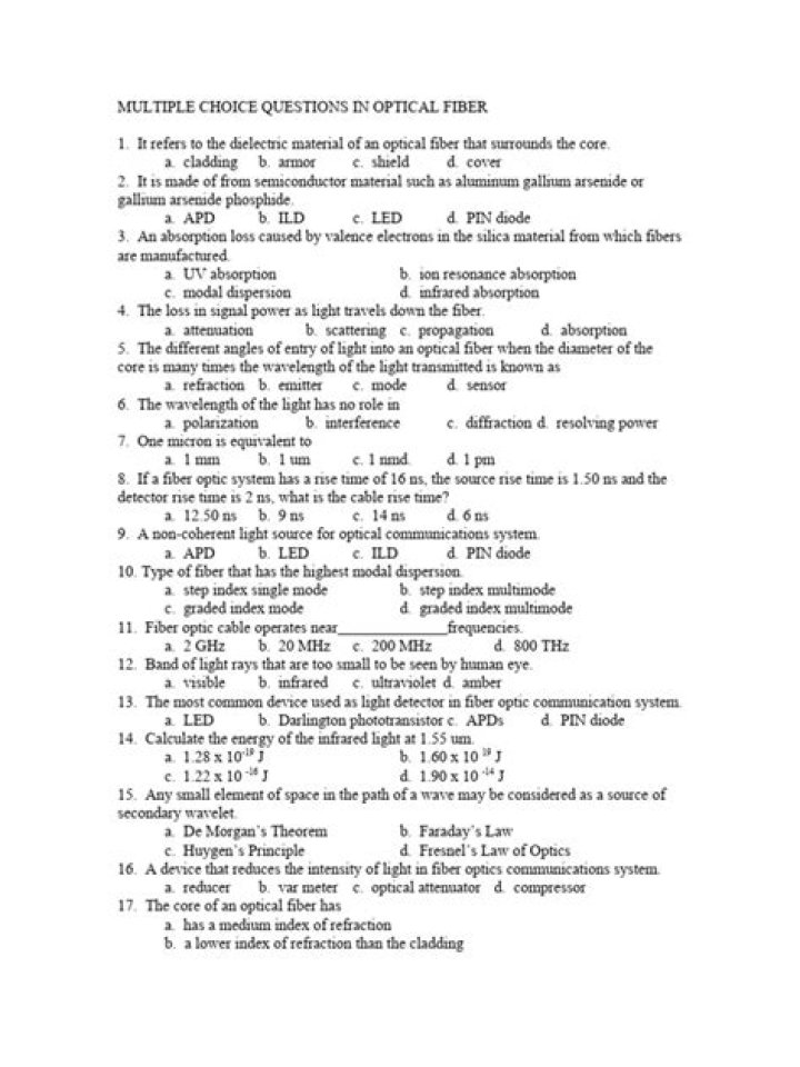 Optical Fiber Questions & Answers PDF: Expert Guide