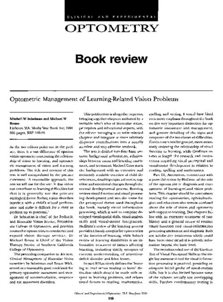 Optometric Management of Learning-Related Vision Problems: A Comprehensive PDF Guide