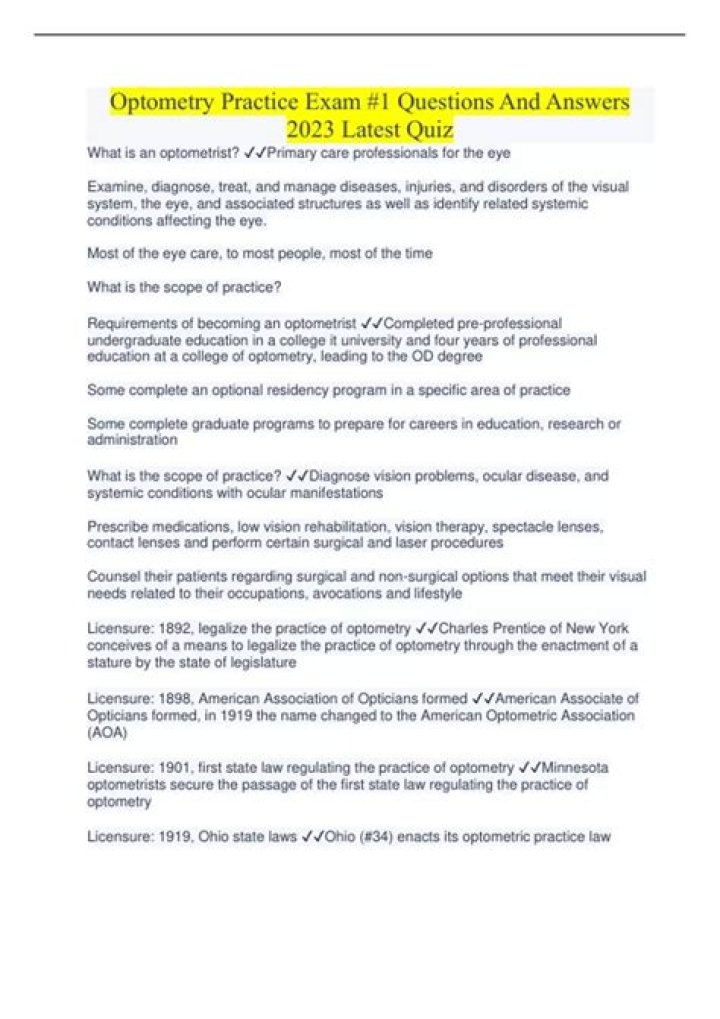 Free Optometry Quiz Questions PDF for Practice
