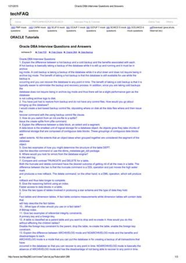 Oracle DBA Interview Questions & Answers PDF: Expert Prep Guide