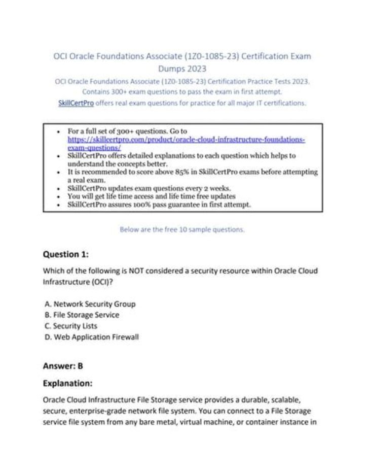 Oracle OCI Foundation Exam Questions PDF – Practice Test & Solutions