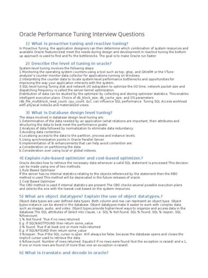 Oracle Performance Tuning Interview Questions PDF for Job Prep
