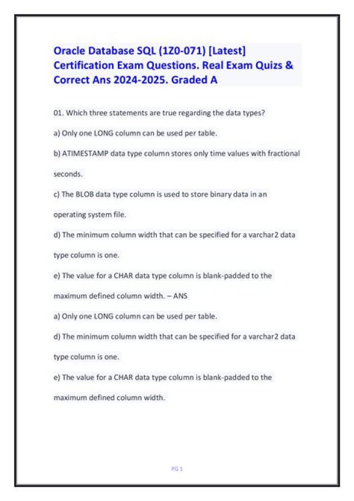 Oracle SQL Certification Exam Questions PDF for Exam Success