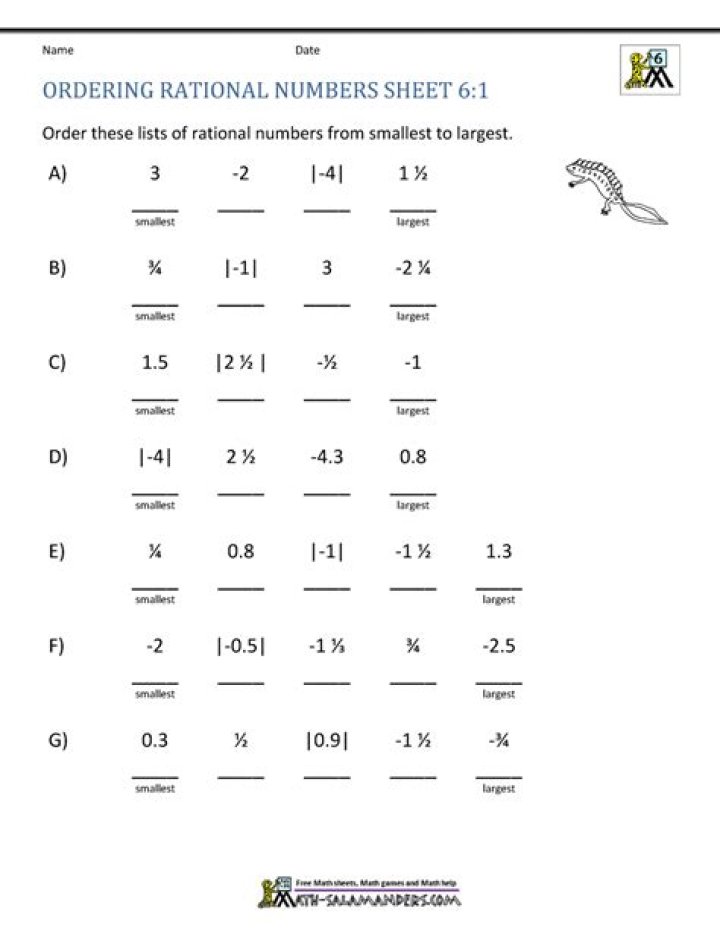 Free PDF Worksheet: Ordering Rational and Irrational Numbers