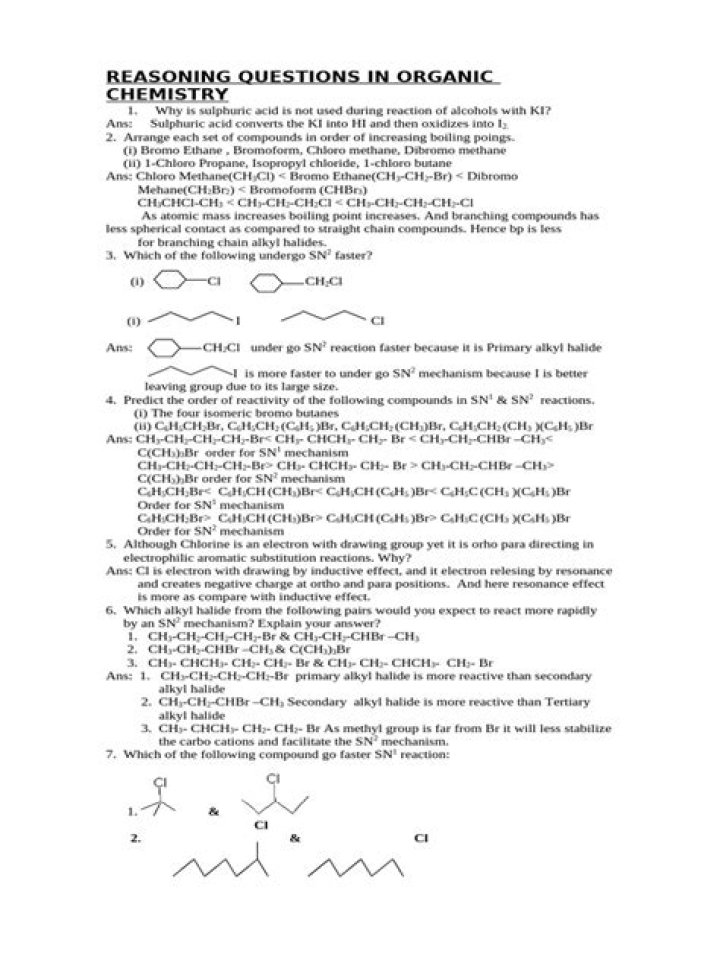 Organic Chemistry Reasoning Questions & Answers PDF Download