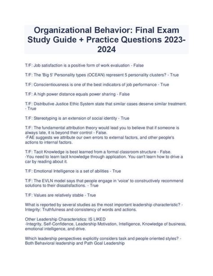 Organizational Behavior Final Exam Questions & Answers PDF