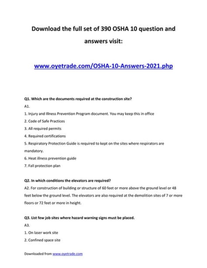OSHA 10 Answers PDF: Essential Workplace Safety Guide & Answers