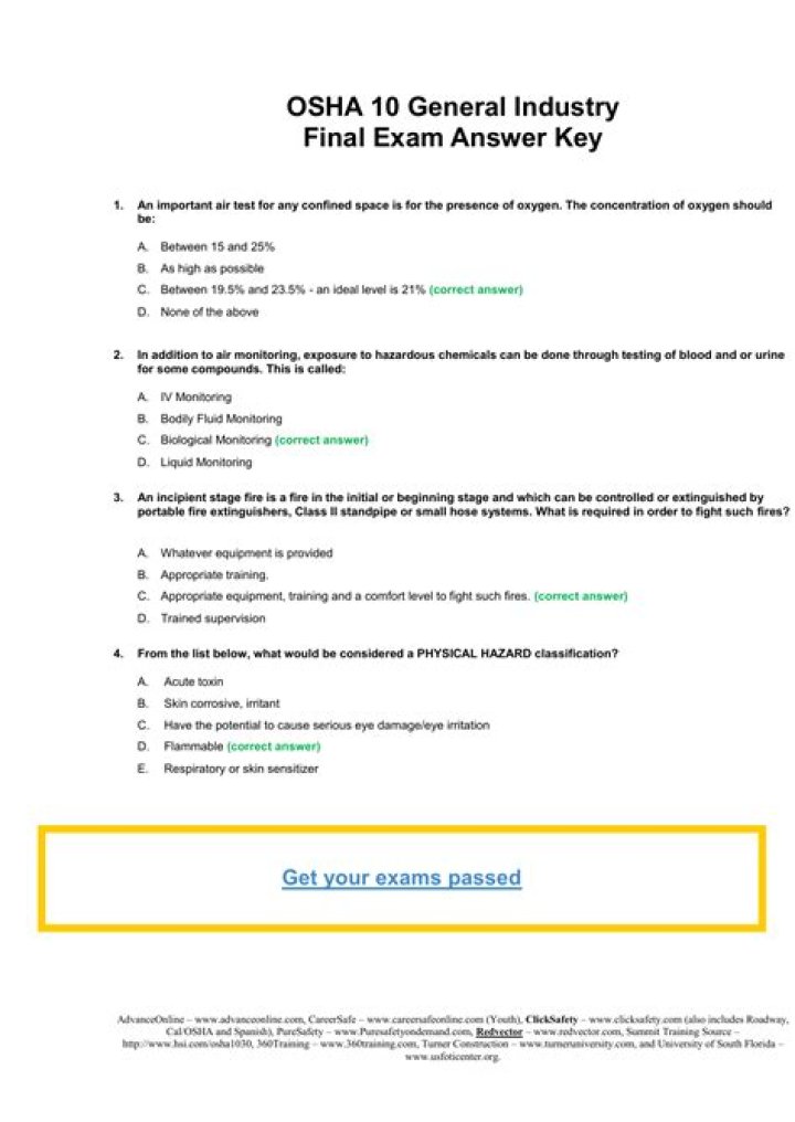 Osha 10 Exam Answers PDF – Download Complete Study Guide
