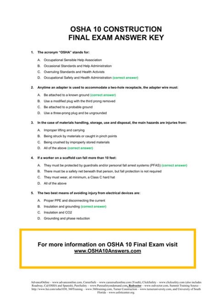 OSHA 10 Test Answers PDF – Pass the Safety Training Exam