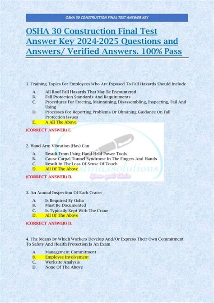 OSHA 30 Final Exam Answers PDF – Perfect Prep & Scoring Guide