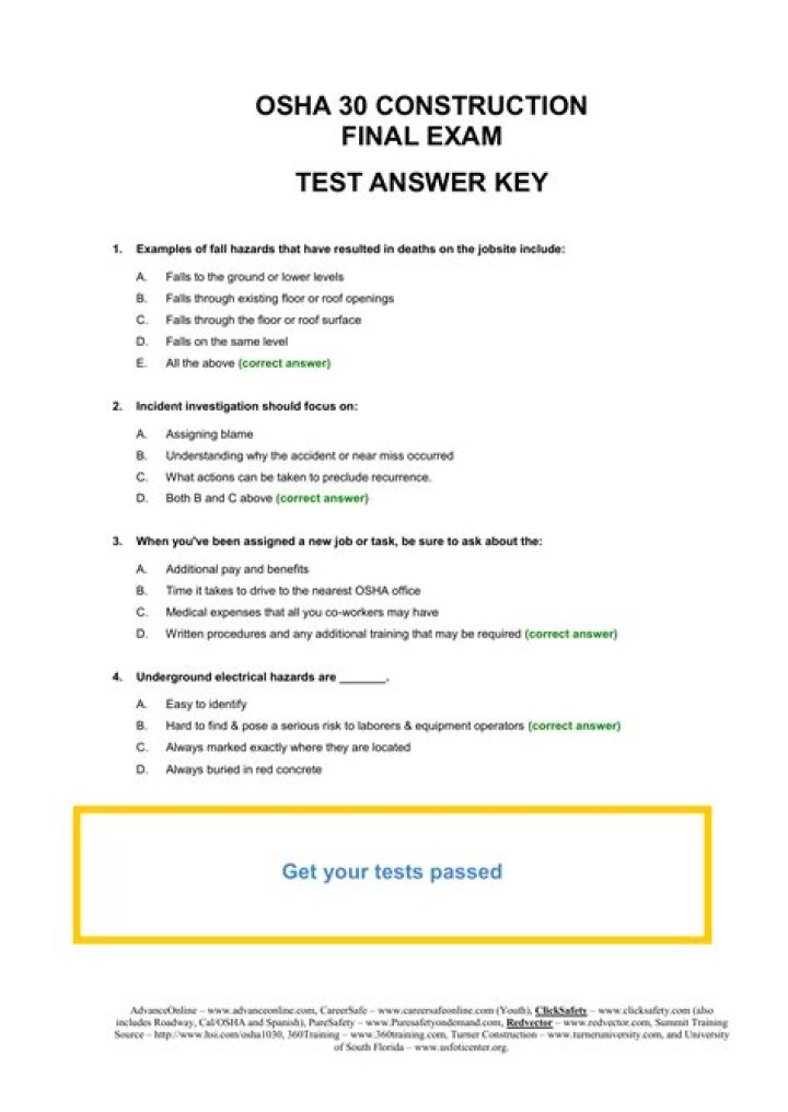Osha 30 Test Answers PDF – Pass OSHA 30 Exam with Confidence