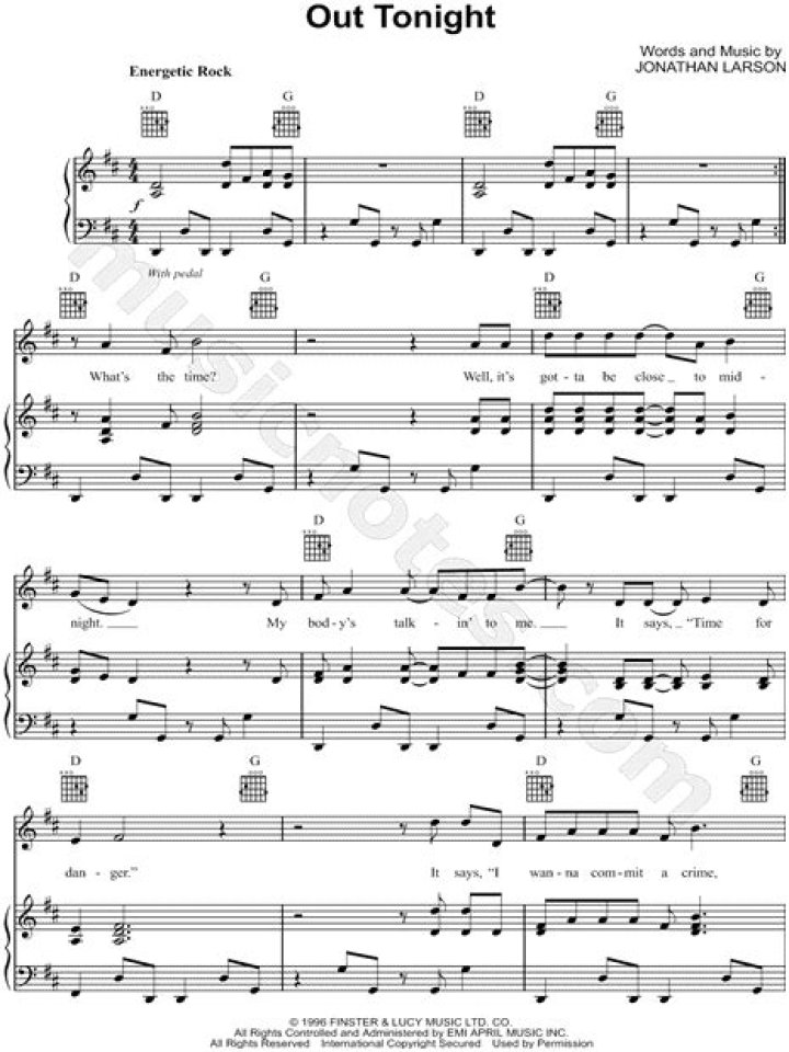Out Tonight: Rent Sheet Music PDF for Live Performances