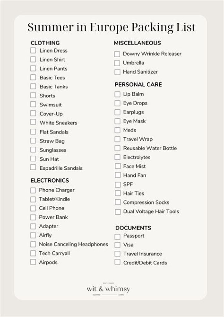 Essential Packing List for 2 Weeks in Europe Summer – PDF Guide