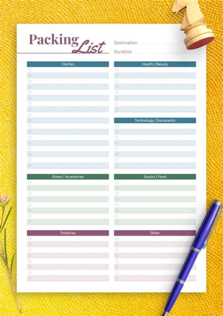 Download Packing List Format PDF for Travel