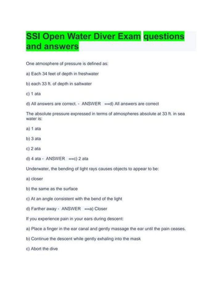 Padi Open Water Diver Exam Questions PDF: Practice Test & Study Guide
