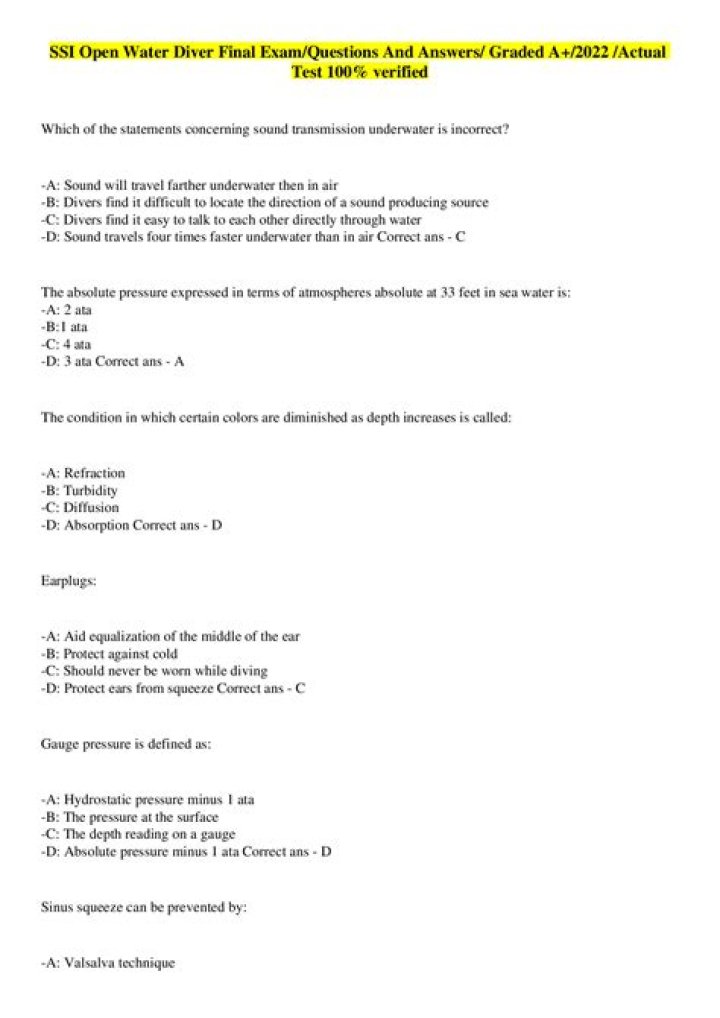 Padi Open Water Diver Final Exam Questions PDF – Complete Practice Test