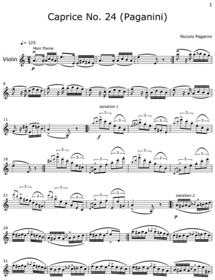 Paganini Caprice 24 Sheet Music for Violin – Free PDF Download