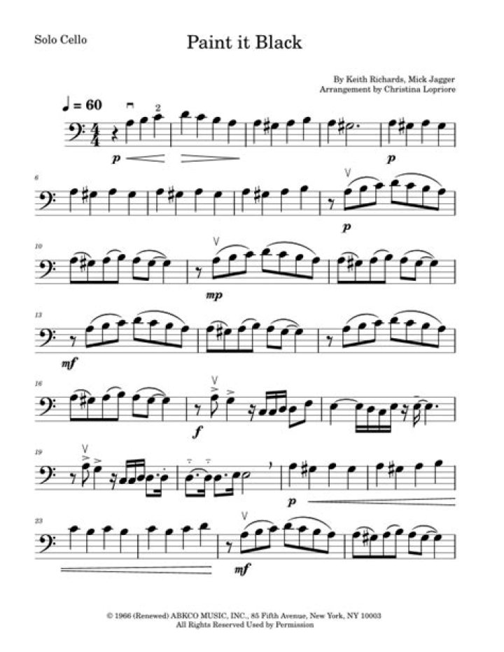 Free Paint It Black Cello Sheet Music PDF – Download Now