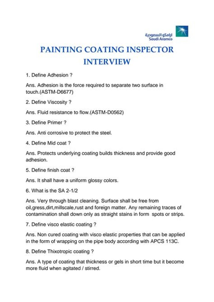 Painting Inspector Interview Questions and Answers PDF Guide