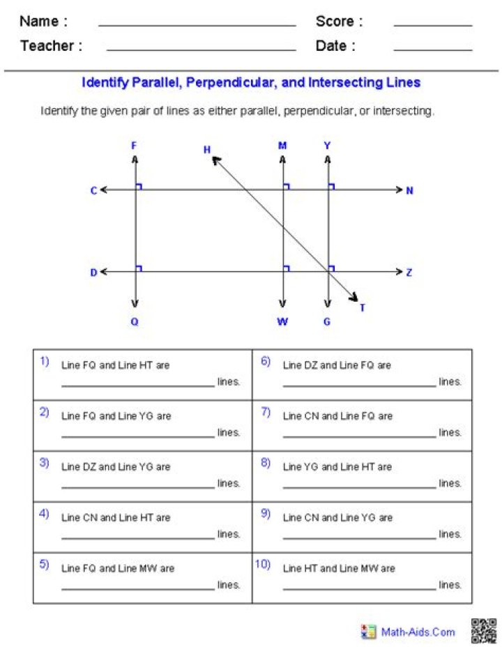 Parallel and Perpendicular Lines Worksheet Answers Key - Geometry PDF
