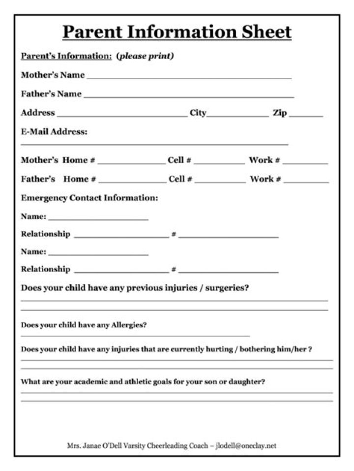 Parent Contact Information Sheet PDF – Download Instantly