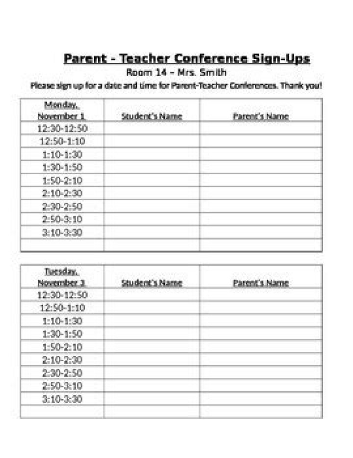 Free Parent Teacher Conference Sign-Up Sheet PDF for Easy Registration