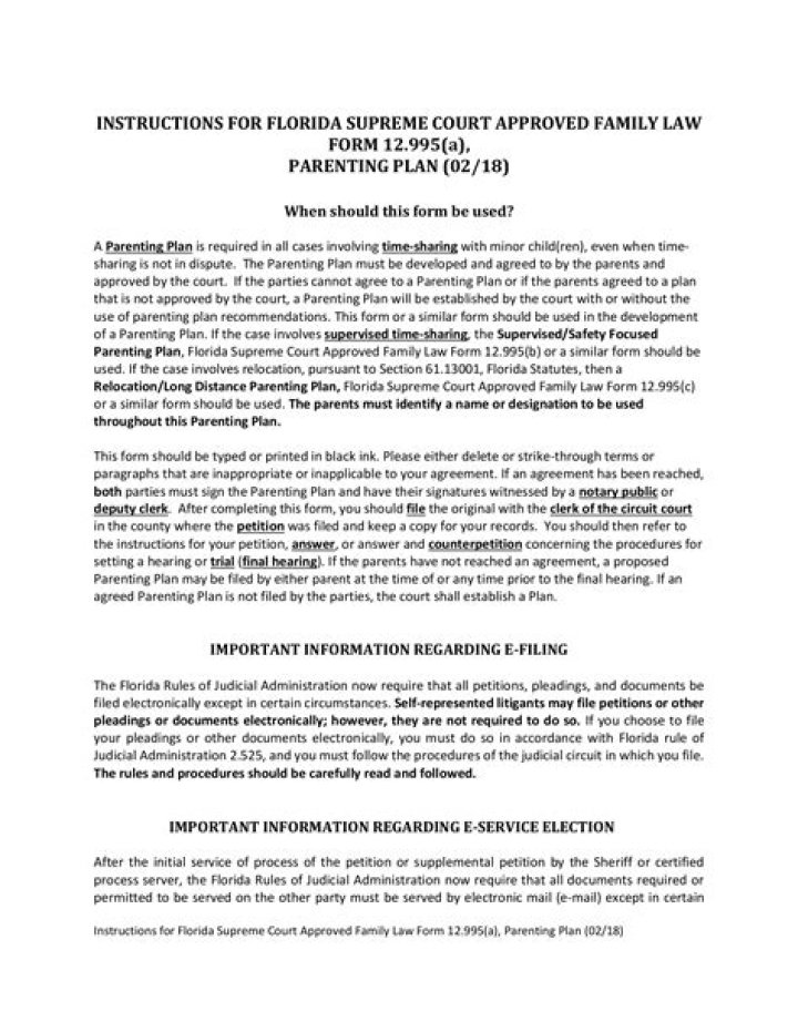 Free Parenting Plan Florida PDF for Custody Agreements