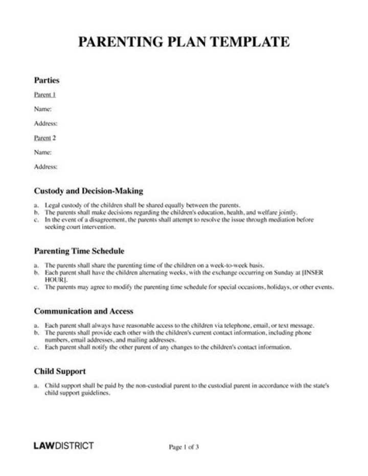 Free Parenting Plan Template PDF – Ready-to-Use Document for Every Family