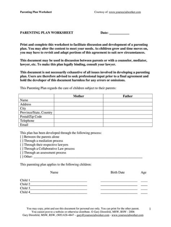 Free Parenting Plan Worksheet PDF for Effective Family Management