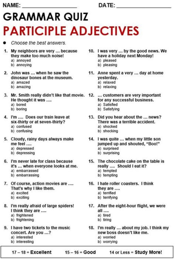 Master Participle Adjectives: Exercises with Answers PDF