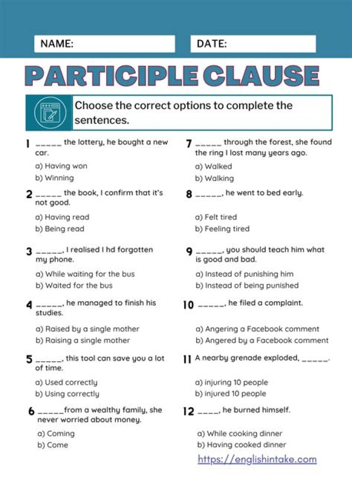 Participle Exercises with Answers PDF for Instant Practice