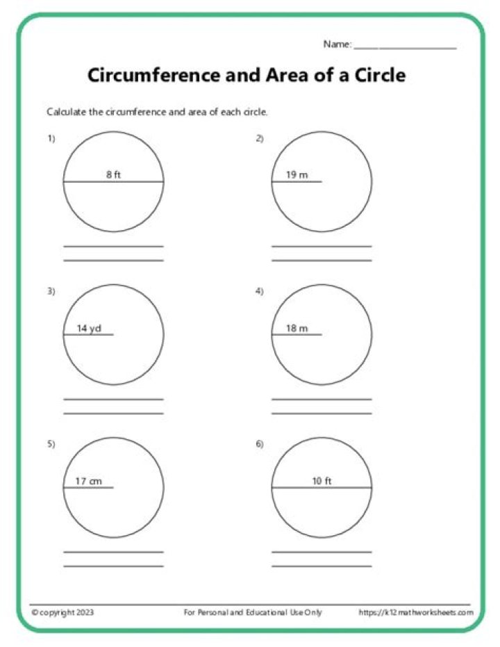 Parts of Circles: Area & Circumference Worksheet Answers PDF with Solutions