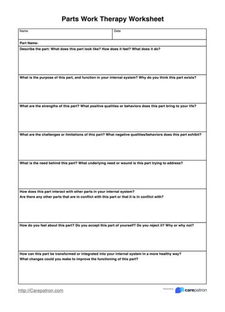 Parts Work Therapy Worksheets PDF – Free Therapeutic Exercises